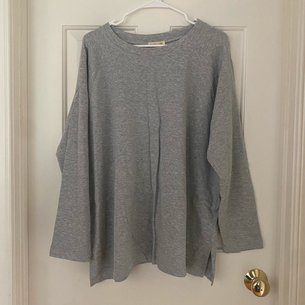 NWT Eileen Fisher Gray Tencel Organic Cotton Fleece Long Sleeve Top